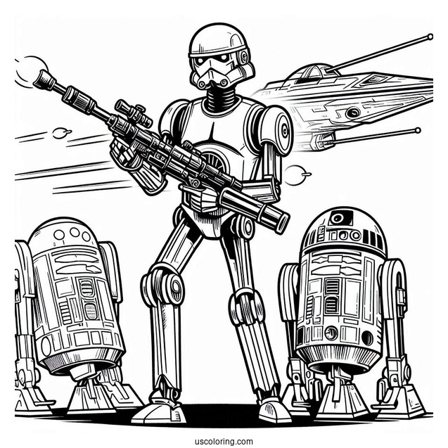 Battle Droid Holding Blaster In Starship Coloring Sheet