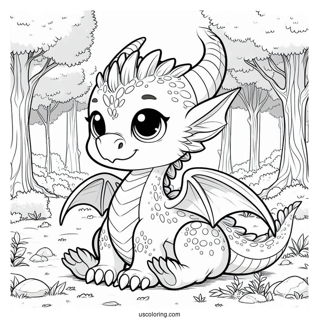 Baby Dragon In Forrest To Color
