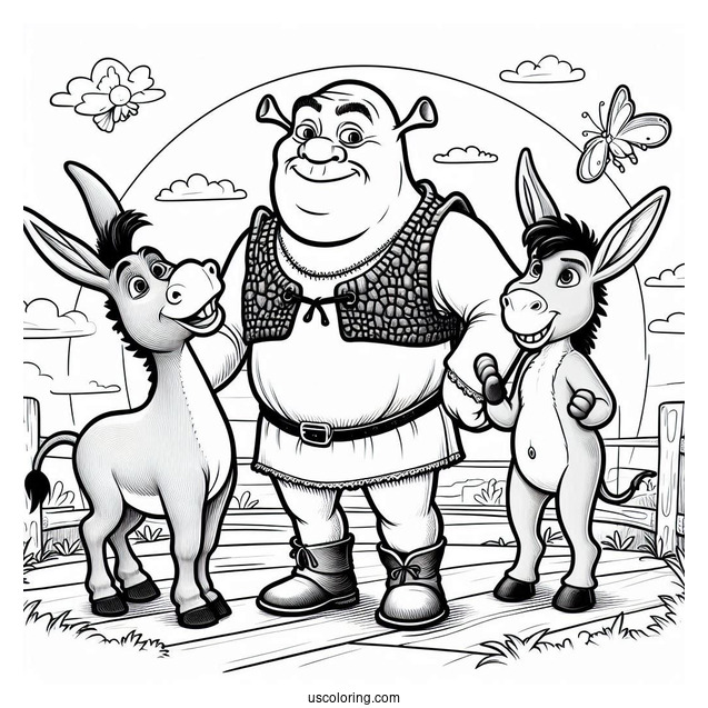 Shrek, Donkey And Puss In Boots To Color