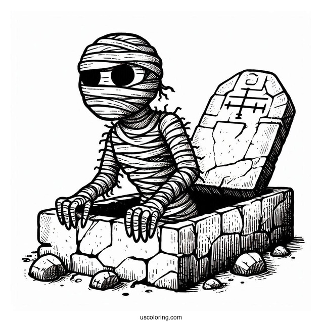 Mummy Coloring Page Stumbling Out Of A Stone Tomb