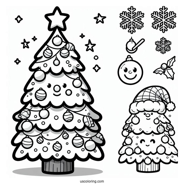 Cartoon Christmas Tree To Color For Kids