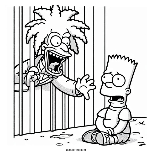 Simpsons Coloring Pages Of Sideshow Bob Scaring Bart Simpson