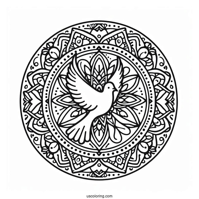 Peace Coloring Page Of Mandala With Dove At The Top