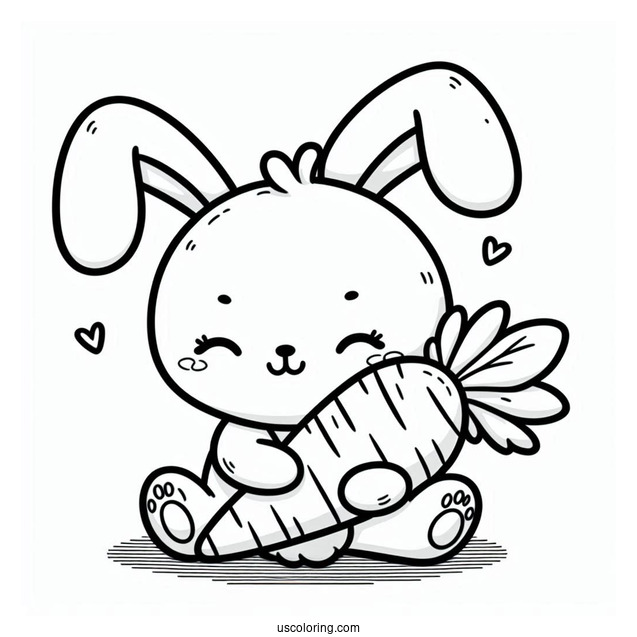 Cute Easter Coloring Page Of Bunny Hugging A Carrot For Preschoolers