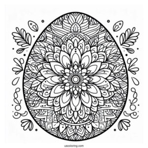 Intricate Flower Mandala On Easter Egg Coloring Page