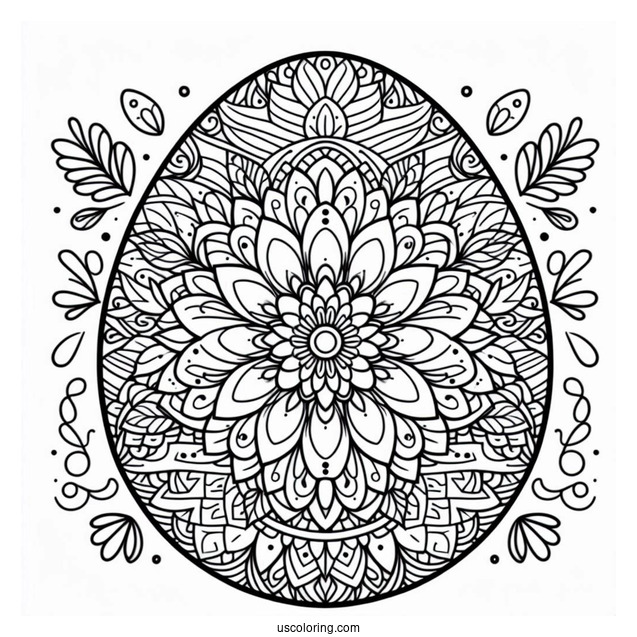 Intricate Flower Mandala On Easter Egg Coloring Page