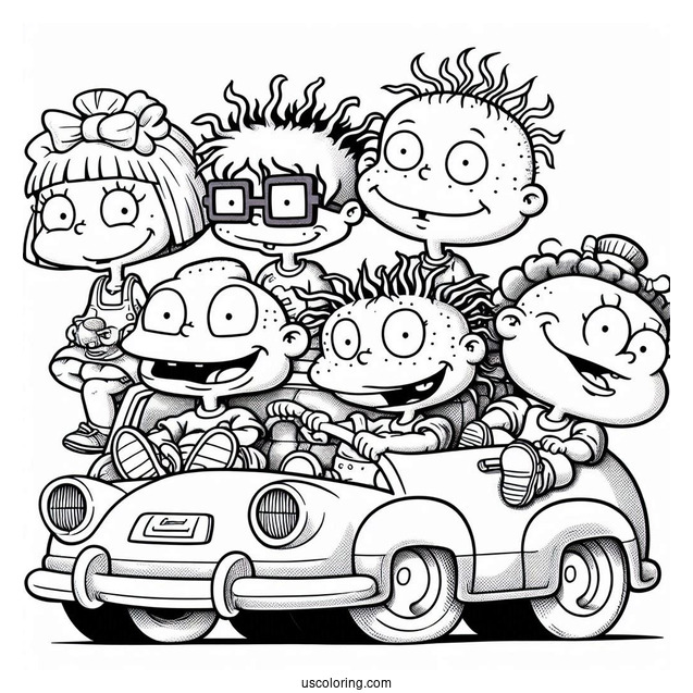 Rugrats Coloring Page Of Rugrats Dil, Tommy, Chuckie, Angelika, Lillian, And Philip On Reptar Car