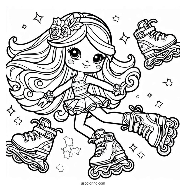 Polly Pocket Coloring Page In Rollerblades