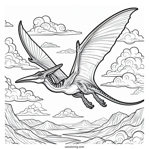 Pteranodon Flying In The Sky Coloring Sheet