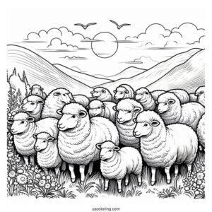 Flock Of Sheep Coloring Sheet