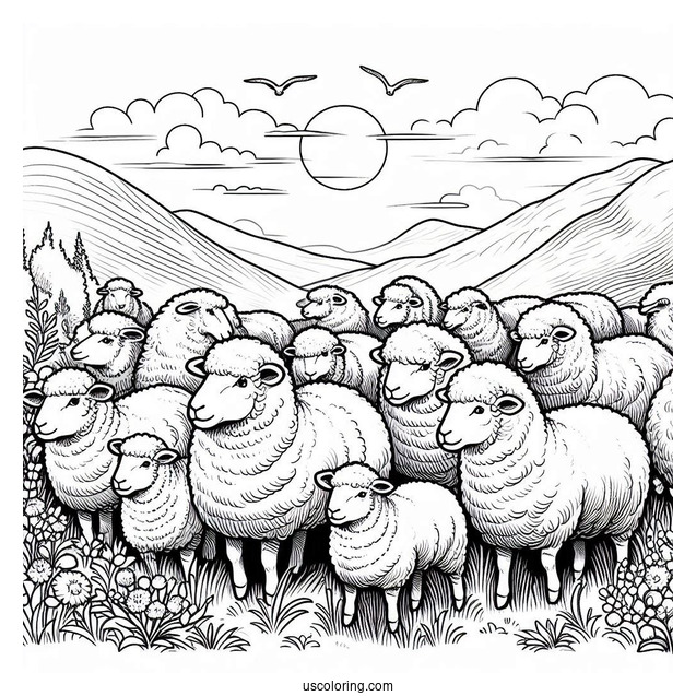 Flock Of Sheep Coloring Sheet