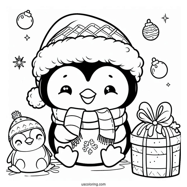 Christmas Baby Smiling Penguin Coloring In