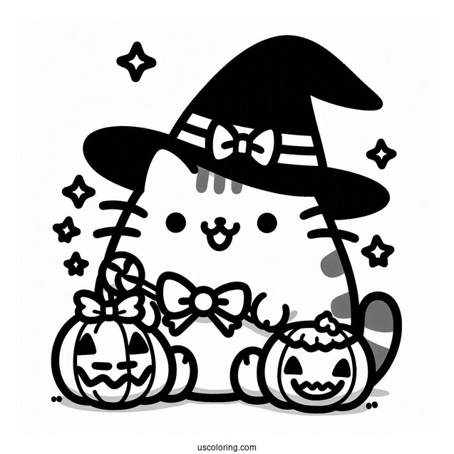 Pusheen With Halloween Candy Coloring Sheet