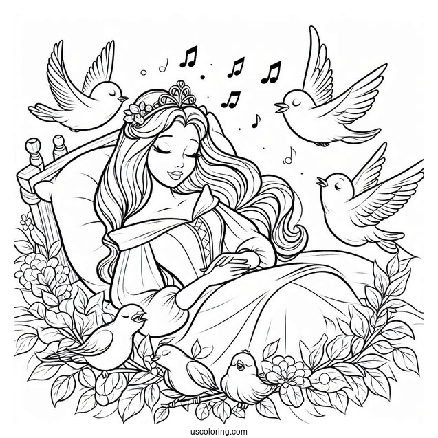 Sleeping Beauty Coloring Page Of Aurora Singing To The Birds