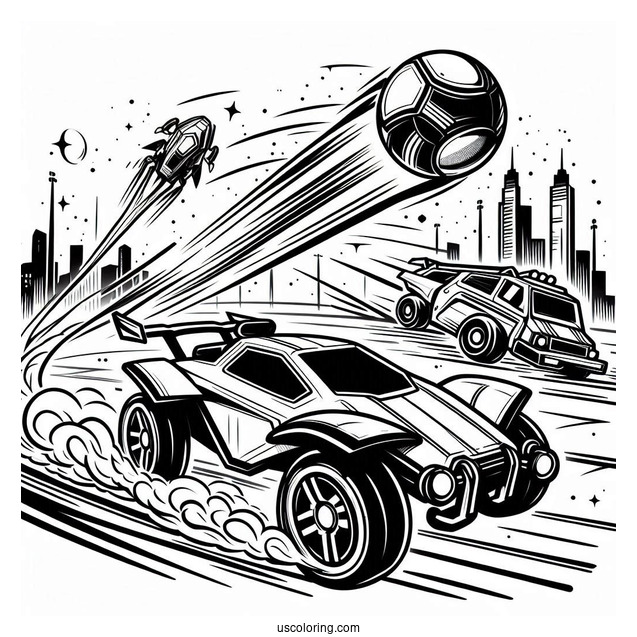 Rocket League Coloring Page Battle Cars Chasing The Ball