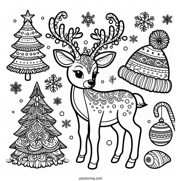 Christmas Themed Reindeer To Color For Adults