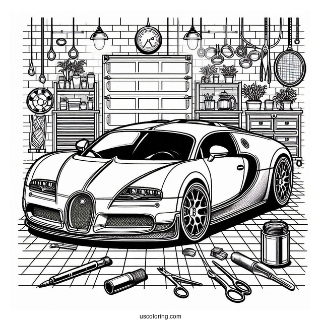 Bugatti Coloring Page Centodieci Inside Garage