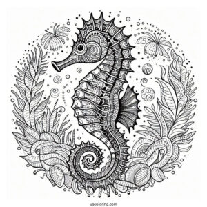 Seahorse Mandala Coloring Page For Adults