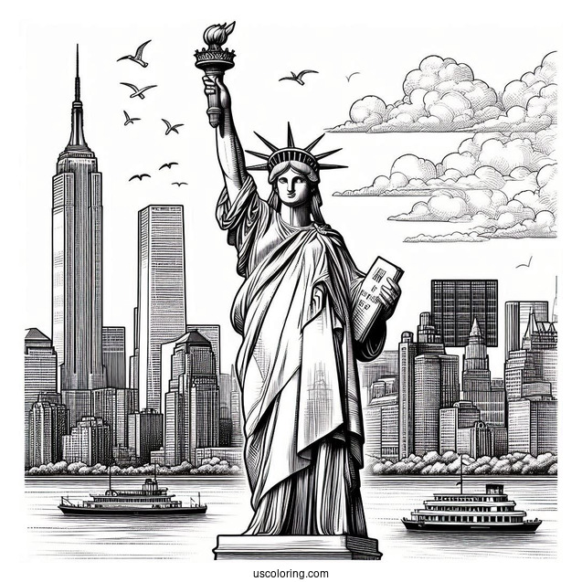 New York Coloring Page Of Realistic Statue Of Liberty
