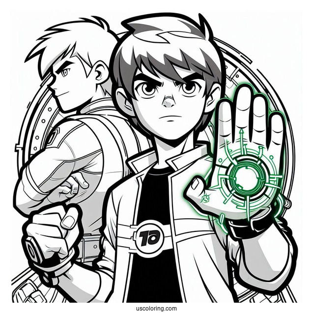 Ben 10 Coloring Page Of Teenage Ben With Omnitrix