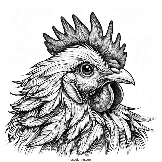 Realistic Chicken Head With Detailed Feathers