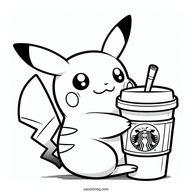 Pikachu Hugging Starbucks Cup