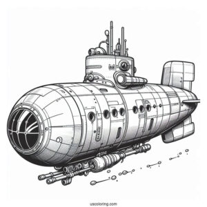 Submarine Coloring Page Of Realistic Submersible Under The Ocean