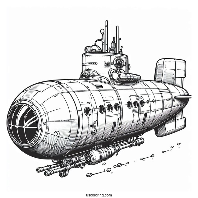 Submarine Coloring Page Of Realistic Submersible Under The Ocean
