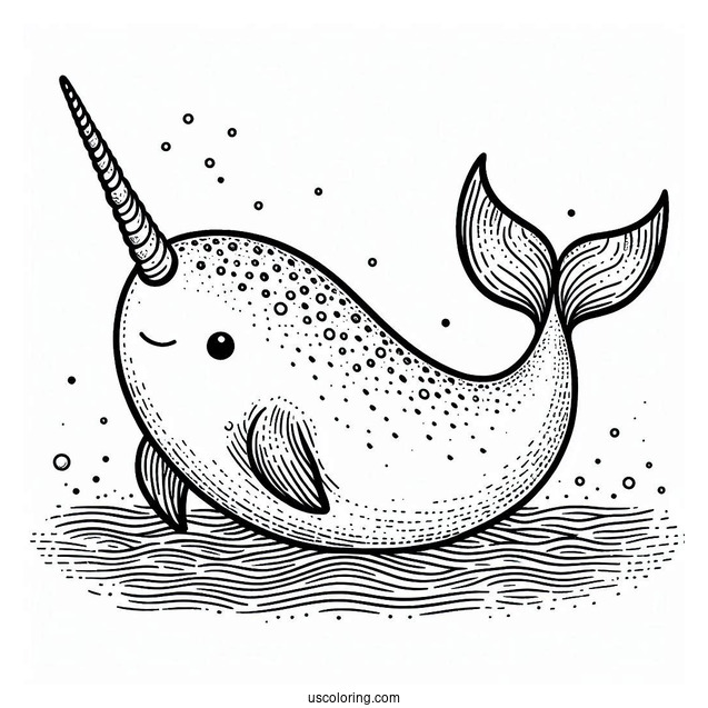 Large Narwhal Coloring Page With Tail Above The Water