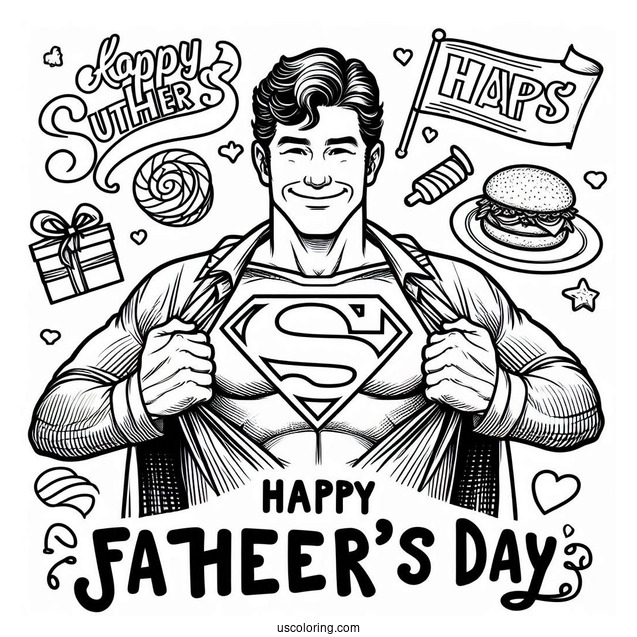 Superman Happy Father's Day Coloring Page Of Greeting