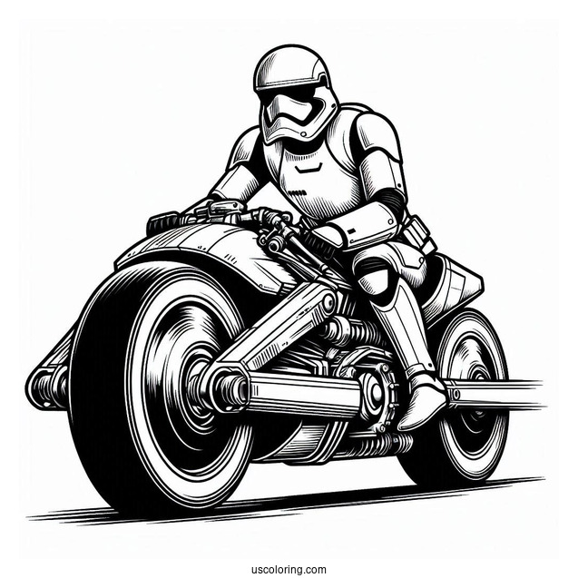 Stormtrooper Coloring Page Riding Speeder Bike For Kids