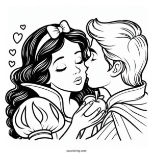 Snow White Being Kissed By The Prince Coloring Sheet
