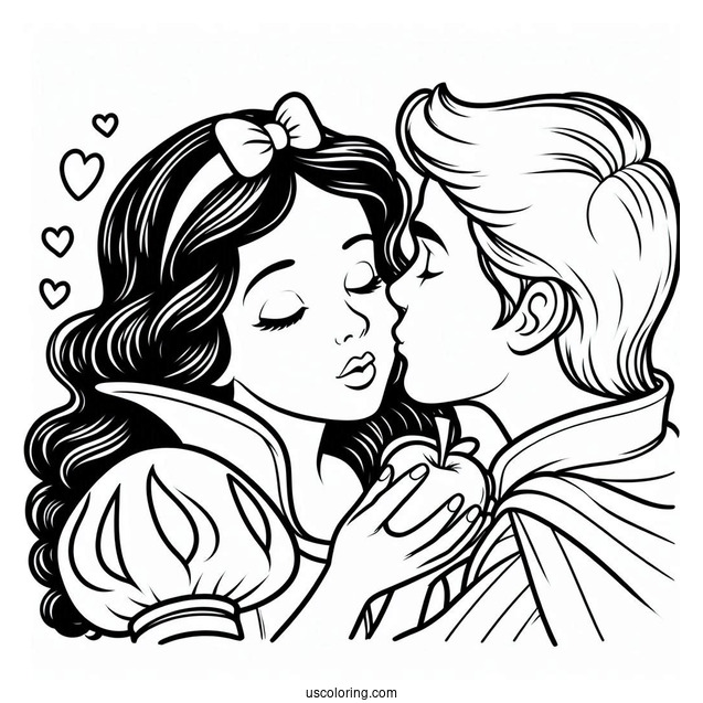 Snow White Being Kissed By The Prince Coloring Sheet