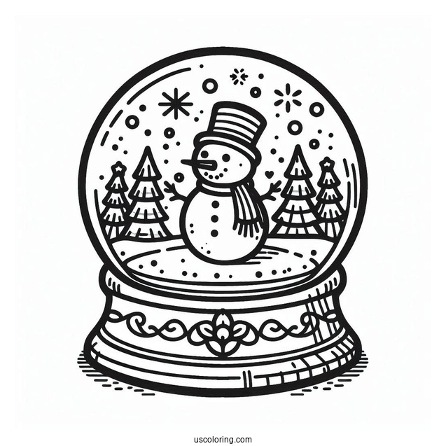 Snowman Shaped Snow Globe Coloring Page