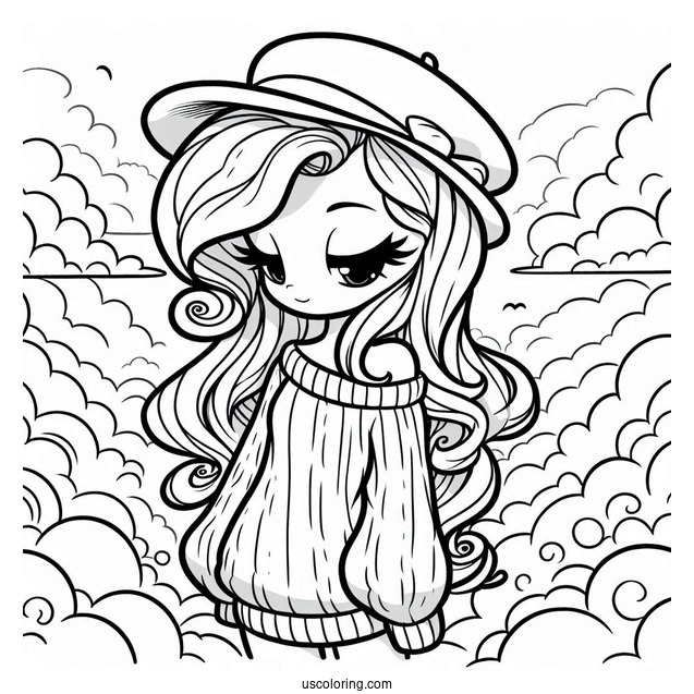 Rarity Coloring Page Wearing A Baggy Sweater On The Clouds