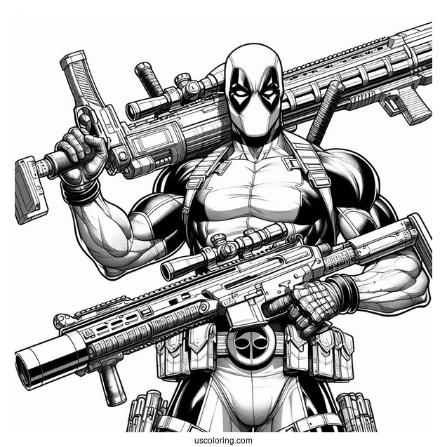 Deadpool Holding Huge Gun And Katana