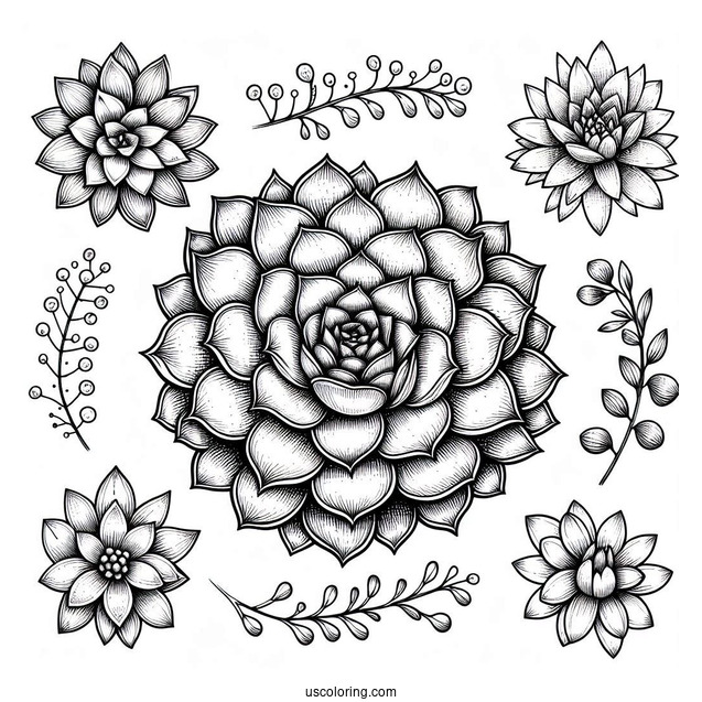 Full Page Succulent Coloring Page Variety