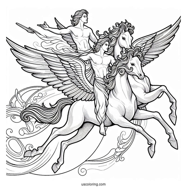 Men Flying On Pegasus Coloring Page