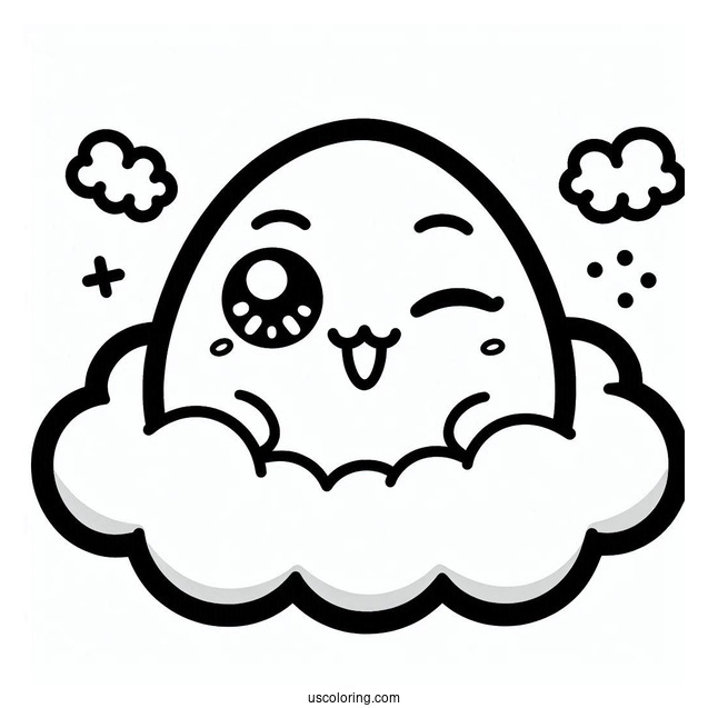 Tamagotchi Coloring Pages Of Winking Moriritchi On The Clouds For Kids