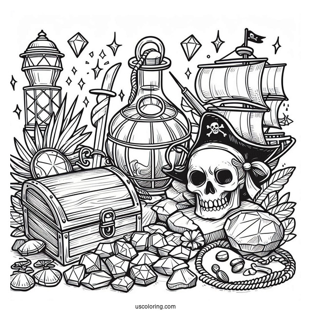 Pirates Gold and Gem Bounty To Color