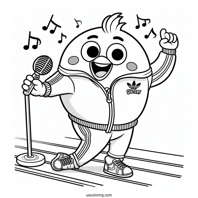 Sing Coloring Page Of Gunter Singing And Dancing In Tracksuit For Kids