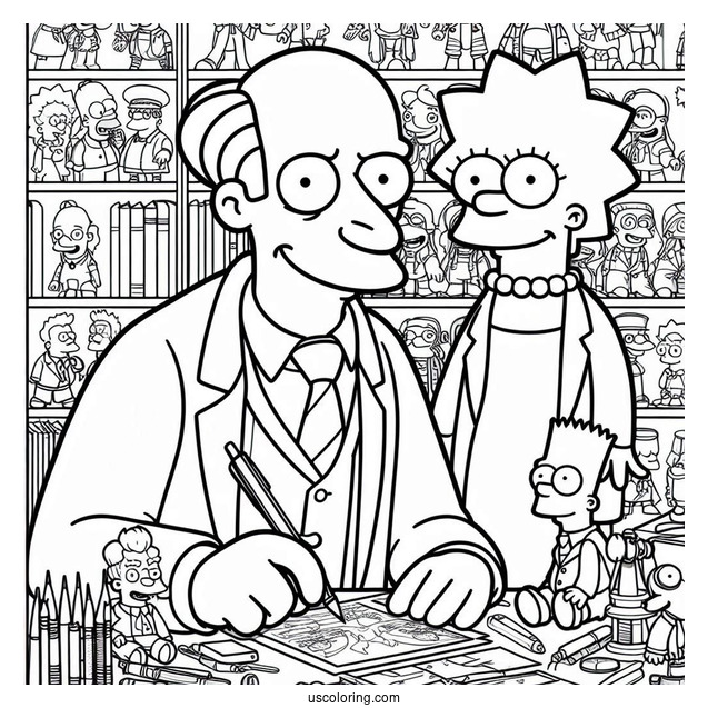 Simpsons Coloring Pages Of Mr Smithers In Front Of His Doll Collection