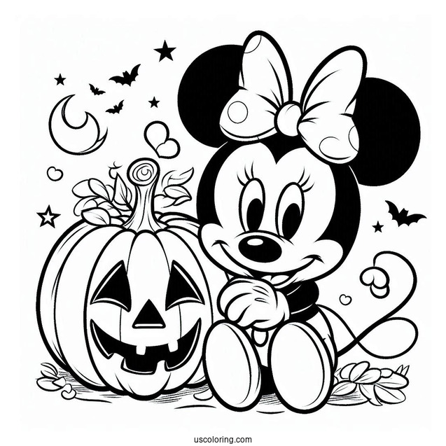 Mickey Mouse With Halloween Pumpkin Coloring Page To Color