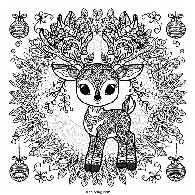 Intricate Rudolph Coloring Page Mandala With Mistletoes