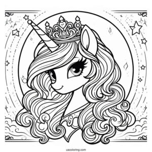 Princess Luna Coloring Page Wearing Crown With Starry Background