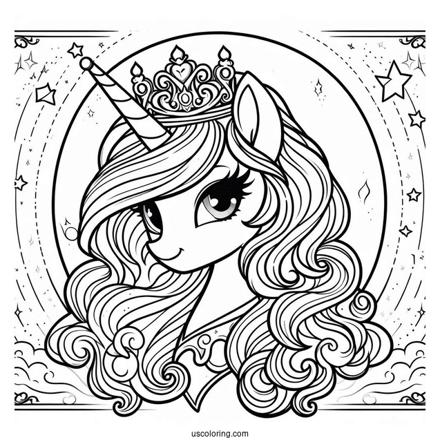 Princess Luna Coloring Page Wearing Crown With Starry Background