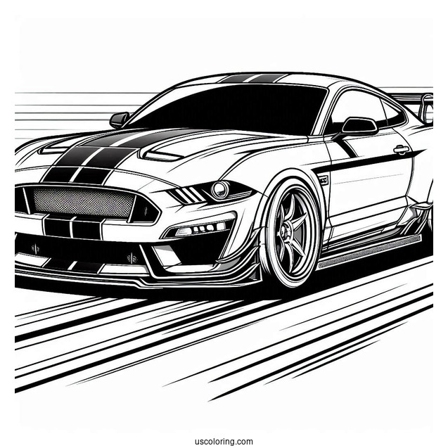 Mustang Race Car On Track To Color
