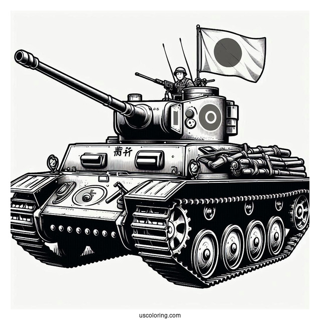 Type 90 Tank With Gunners and Japanese Flag