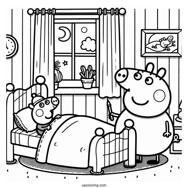 Peppa And George Going To Bed Coloring Page