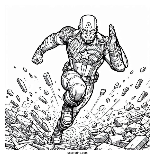 Captain America Running Through Rubble